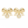 Unique Lab Grown Round Diamond Bow Drop Earrings with Dazzling Pave Detailing and Sparkling Floral Charm - View 6