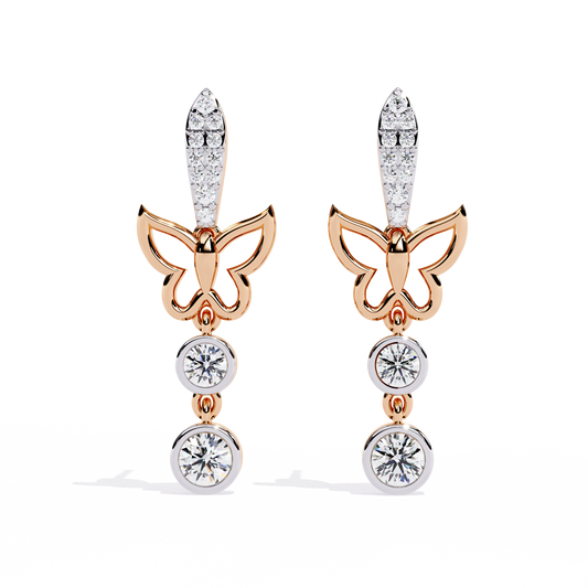 Elegant Butterfly Lab Grown Diamond Drop Earrings with Pave Accents and Bezel Set Round Diamonds - View 2