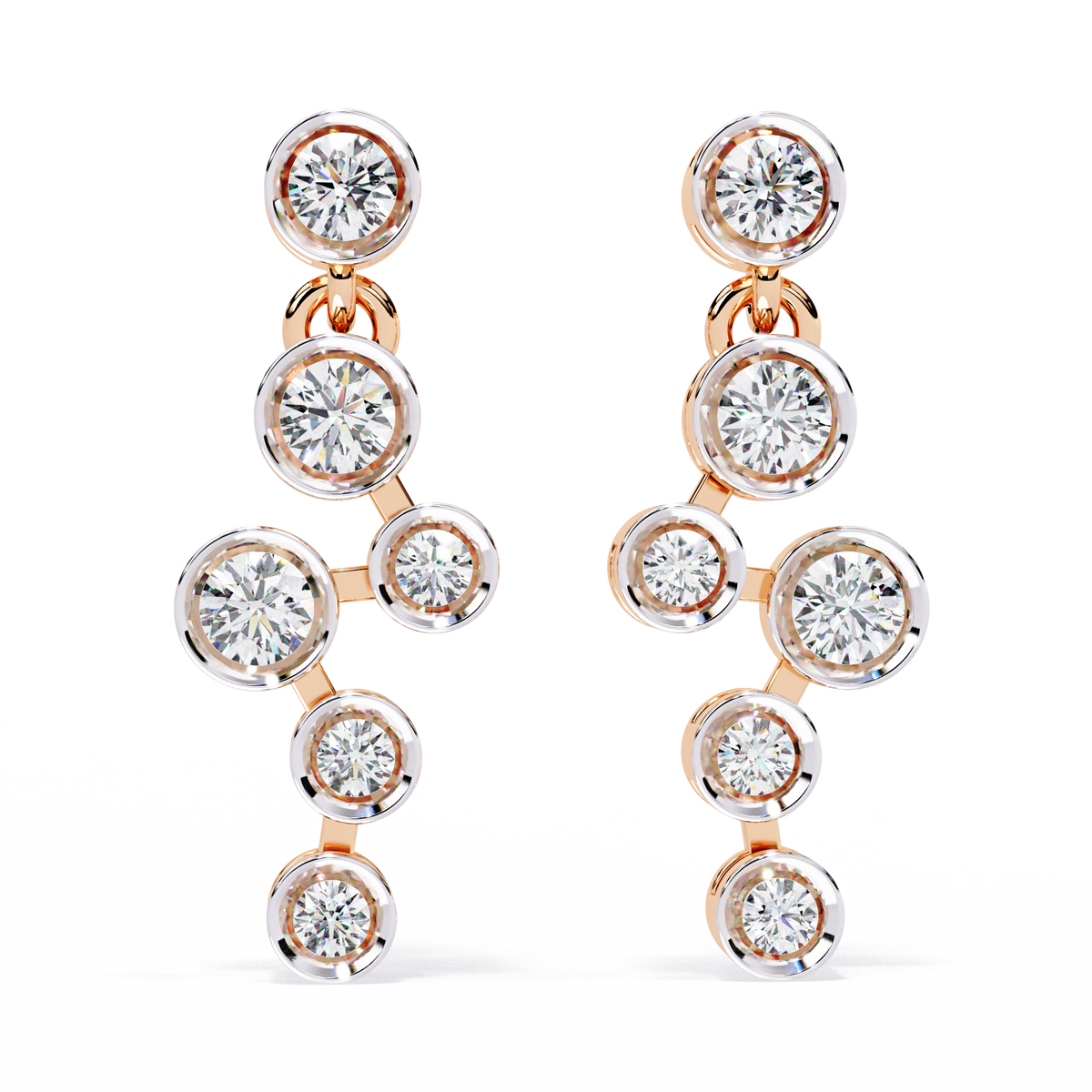 Sophisticated Multi Round Bezel Moissanite Diamond Drop Earrings in Gleaming Gold Finish - View 2