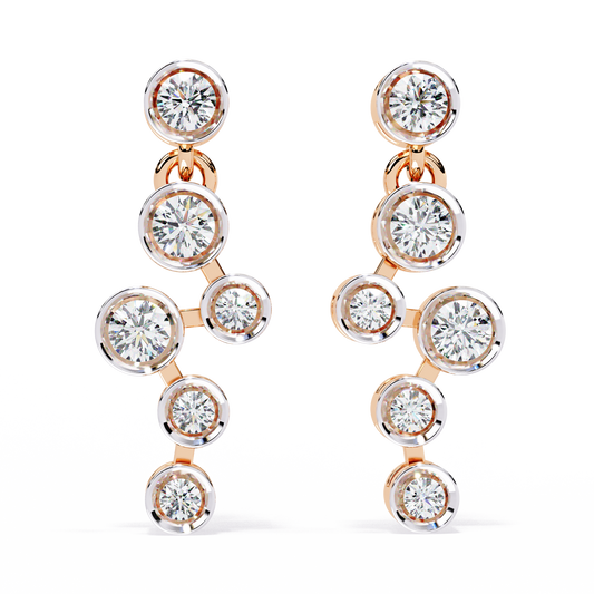 Sophisticated Multi Round Bezel Moissanite Diamond Drop Earrings in Gleaming Gold Finish - View 2