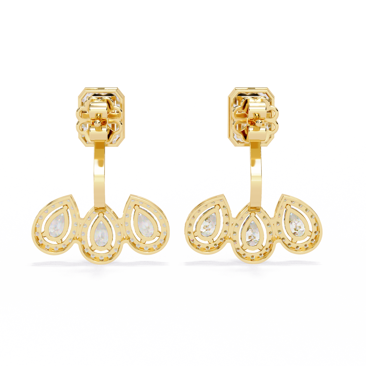 Emerald and Pear Cut Moissanite Diamond Halo Drop Earrings in Gold And Silver For Mother's Special - View 9