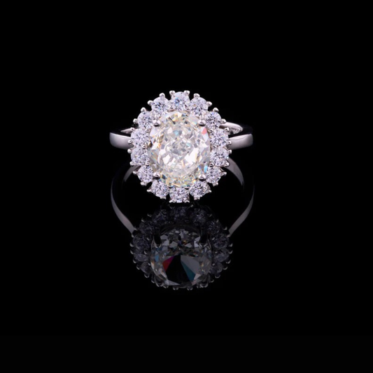 Sparkle Oval Cut Halo Cluster Moissanite Diamond Engagement Ring
