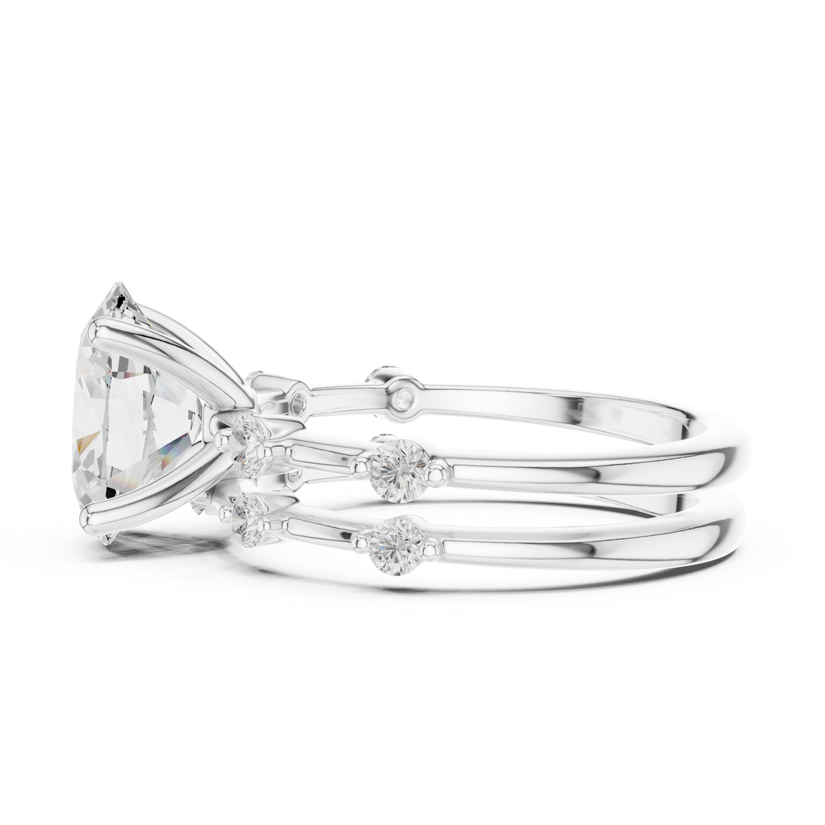 Handcrafted Oval Cut Lab Diamond Split Shank Ring with Diamond Accents - View 9