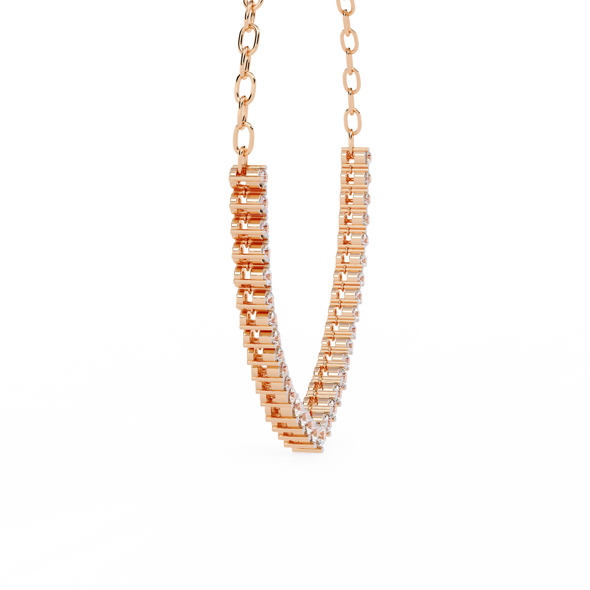 Graduated Round Lab Grown Diamond V Necklace - View 6