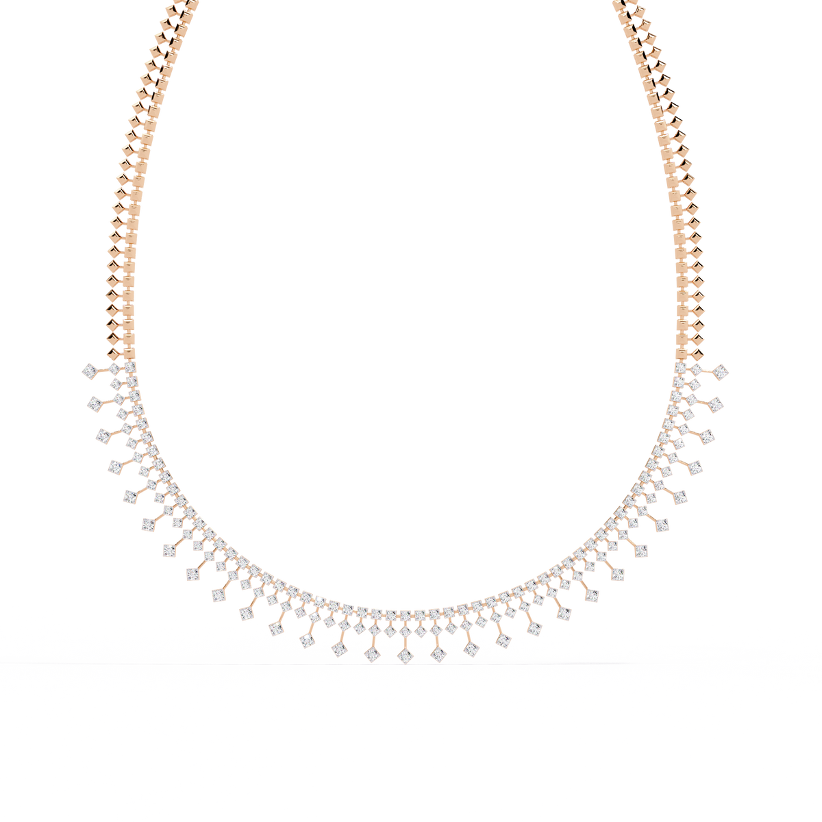 Lab Grown Diamond Fringe Tennis Necklace with Princess Shape Drops - View 3