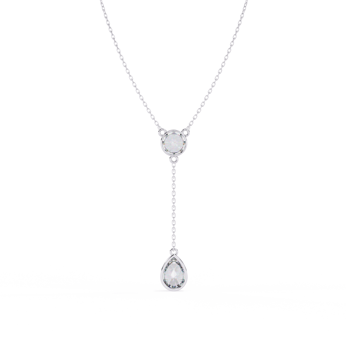 Bezel Set Round with Drop Pear Cut Lab Grown Diamond Necklace - View 10