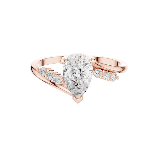 Pear Cut Moissanite Diamond Bypass Pave Setting Engagement Ring - View 2