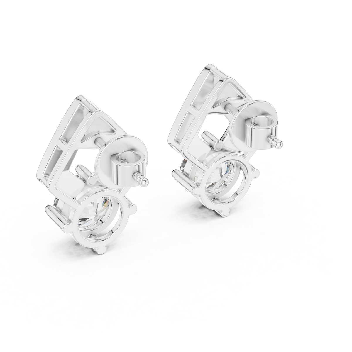 Chevron Round Moissanite Diamond Stud Earrings with Modern Geometric Open Frame Design - View 7