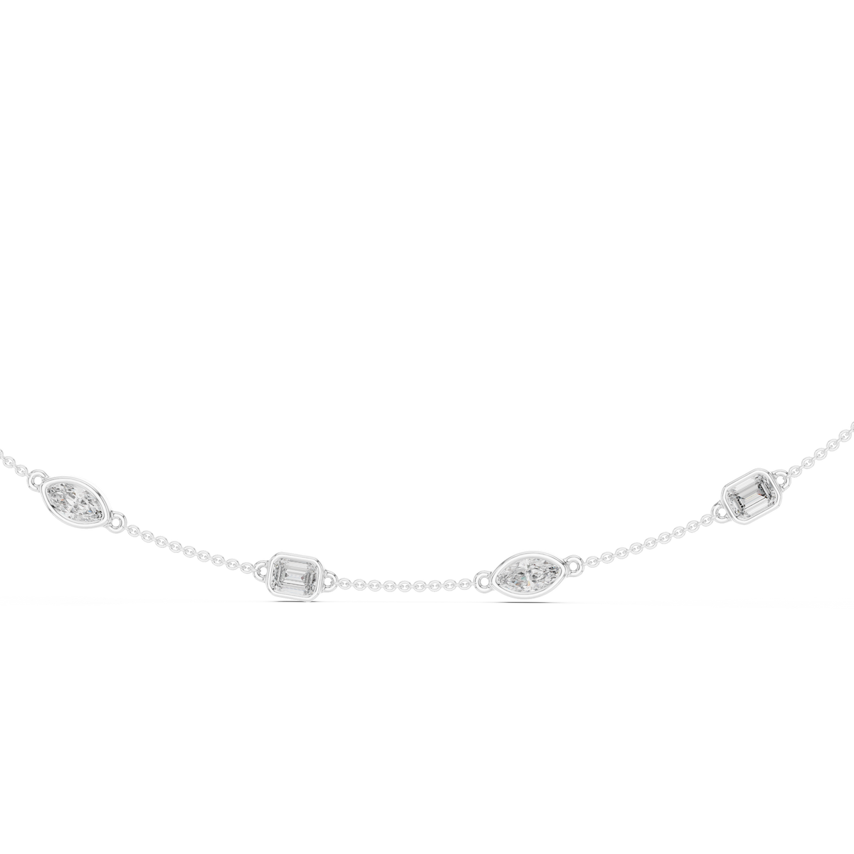 Marquise & Emerald Cut Bezel Moissanite Diamond Necklace - View 9