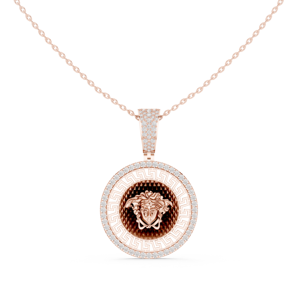 Greek Key Pattern Statement Charm Featuring Round Lab Grown Diamond - View 2