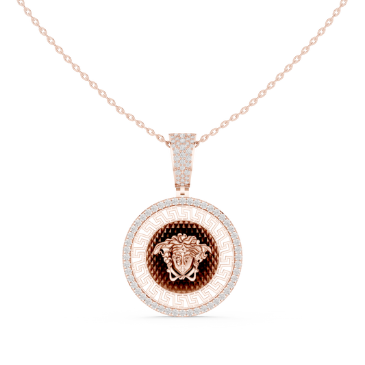 Greek Key Pattern Statement Charm Featuring Round Moissanite Diamond - View 2