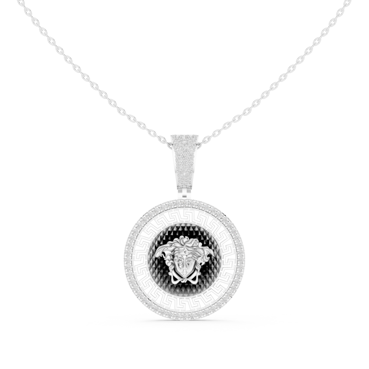 Greek Key Pattern Statement Charm Featuring Round Lab Grown Diamond - View 3