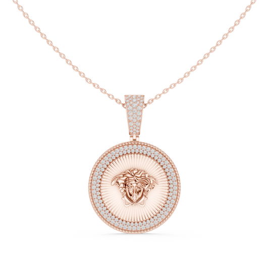 Circular Mythological Emblem Statement Charm Pendant Round Moissanite Diamond - View 2