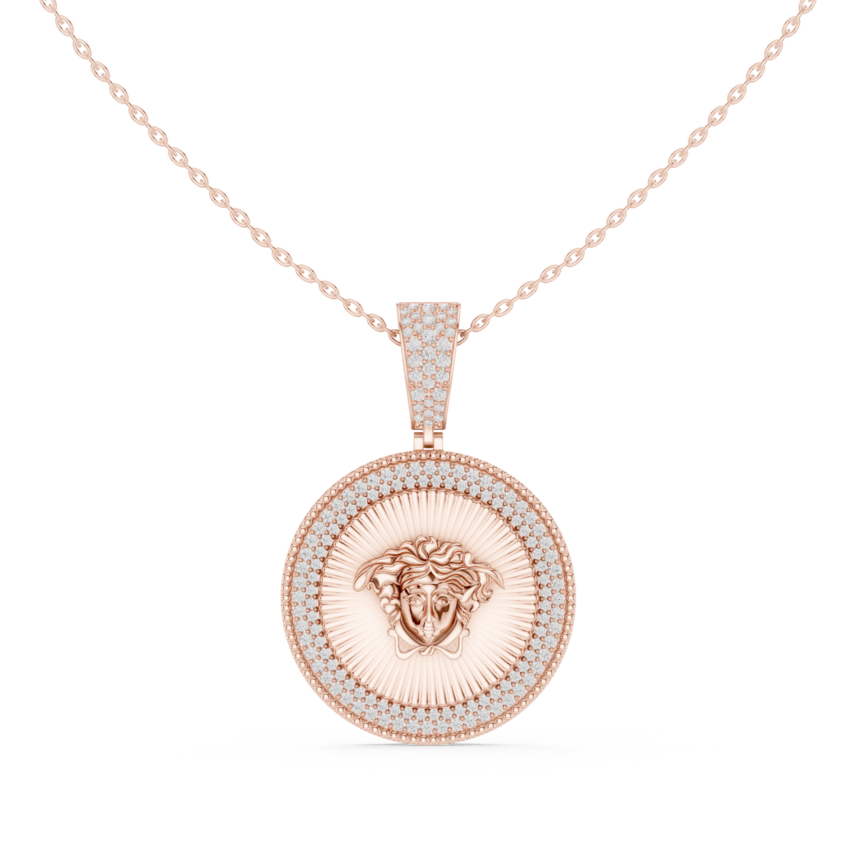 Circular Mythological Emblem Statement Charm Pendant Round Lab Grown Diamond - View 2