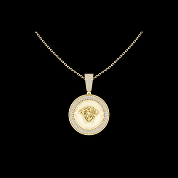Circular Mythological Emblem Statement Charm Pendant Round Moissanite Diamond