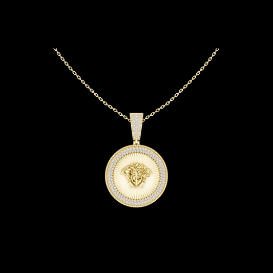Circular Mythological Emblem Statement Charm Pendant Round Moissanite Diamond