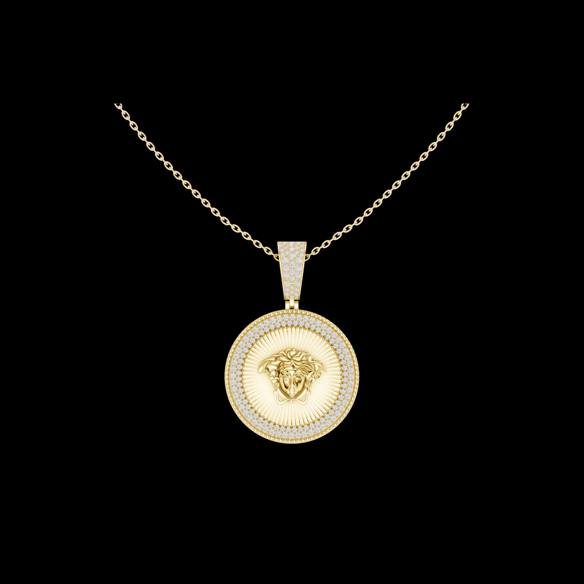 Circular Mythological Emblem Statement Charm Pendant Round Lab Grown Diamond