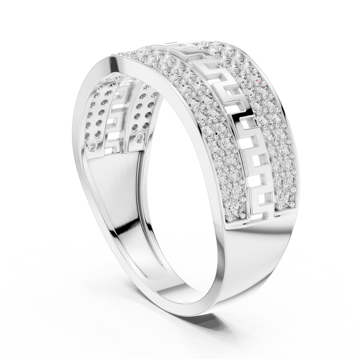 Round Cut Moissanite Diamond Men's Double Pave Border Geometric Ring - View 9