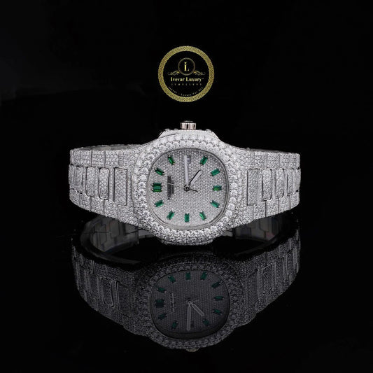 Premium Iced-Out Watch Set – Full Crystal Watch and Skeleton Automatic Timepiece By Ivevar