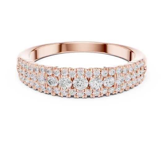 Round Cut Moissanite Diamond Brilliant Triple Row Pave Wedding Band Ring - View 2