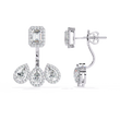 Emerald and Pear Cut Lab Diamond Halo Drop Earrings in Gold And Silver For Mother's Special - View 3