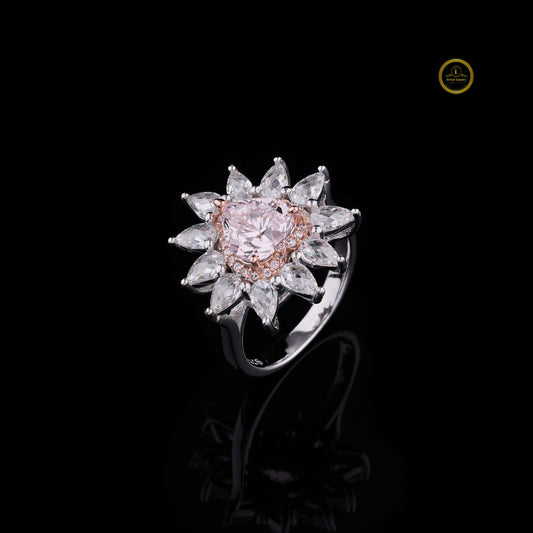 Fancy Intense Pink Heart Cut Moissanite Diamond Cluster Ring With Pear Sidestone - View 2