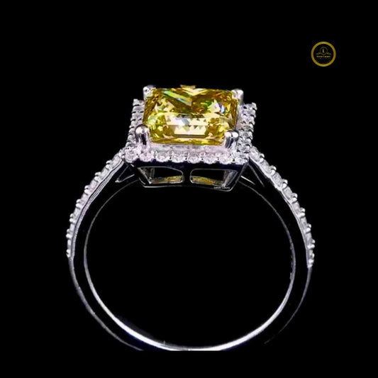 Halo Princess Cut Lab Diamond Ring With Triple Diamond Row - View 2
