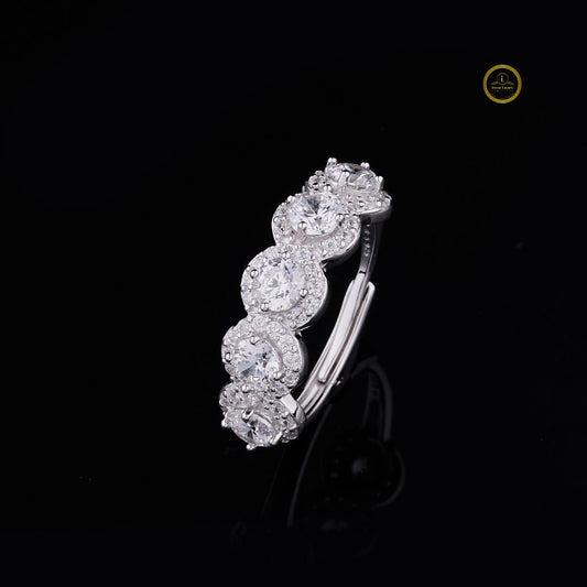 Five Stone Round Cut Lab Diamond Halo Ring - View 2