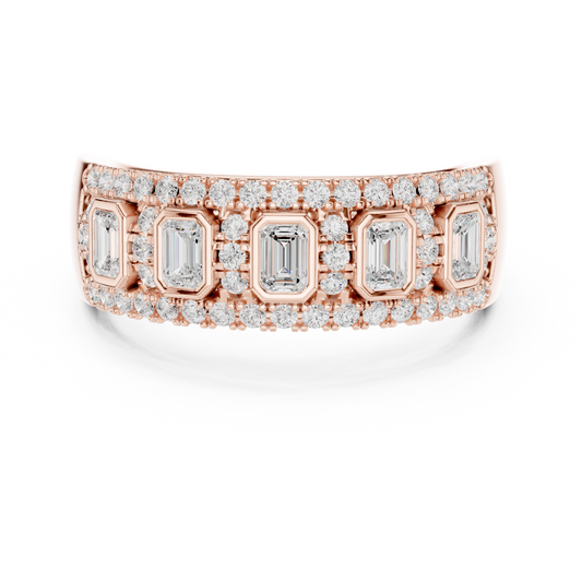 Emerald Cut Moissanite Diamond Halo Statement Wedding Band - View 2
