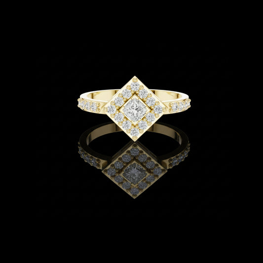 Princess Cut Halo Diamond Square Moissanite Diamond Ring