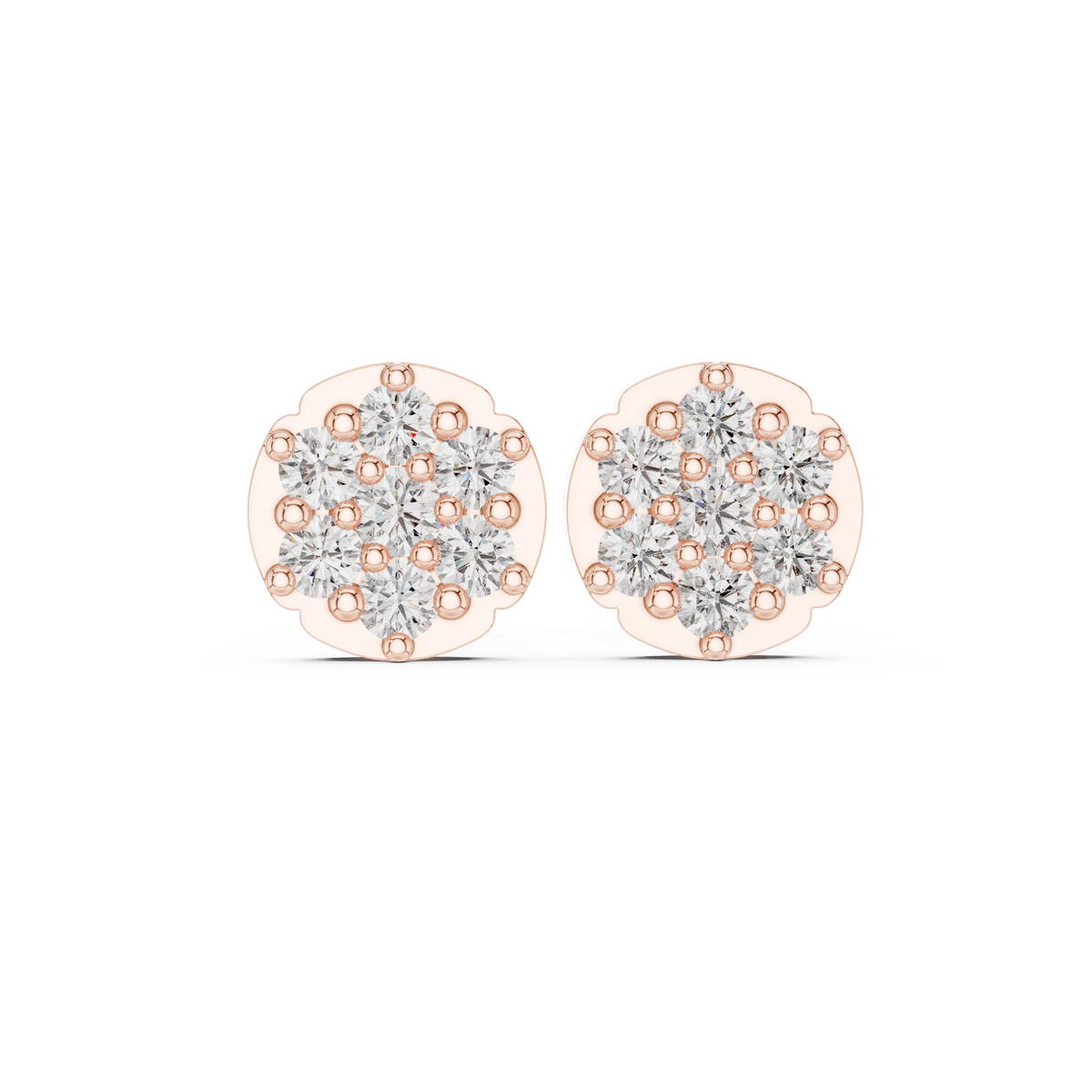 Aurora Halo Blossom Round Lab Diamond Cluster Stud Earrings with Rounded Floral Silhouette - View 2