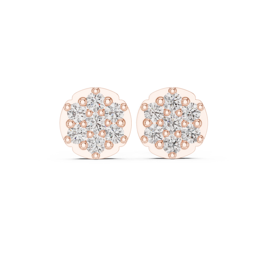 Aurora Halo Blossom Round Moissanite Diamond Cluster Stud Earrings with Rounded Floral Silhouette - View 2