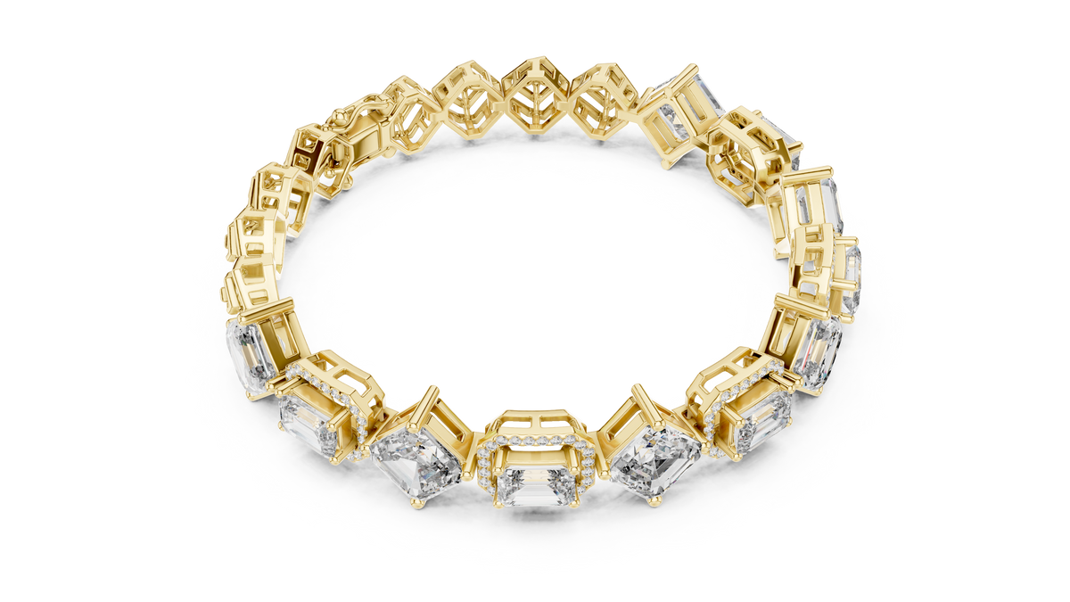 Emerald And Asscher Cut Halo Lab Diamond Tennis Bracelet - View 7