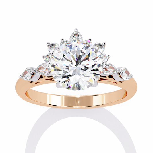 Sunburst Round Cut Lab Diamond Anniversary Ring with Halo Setting - View 2