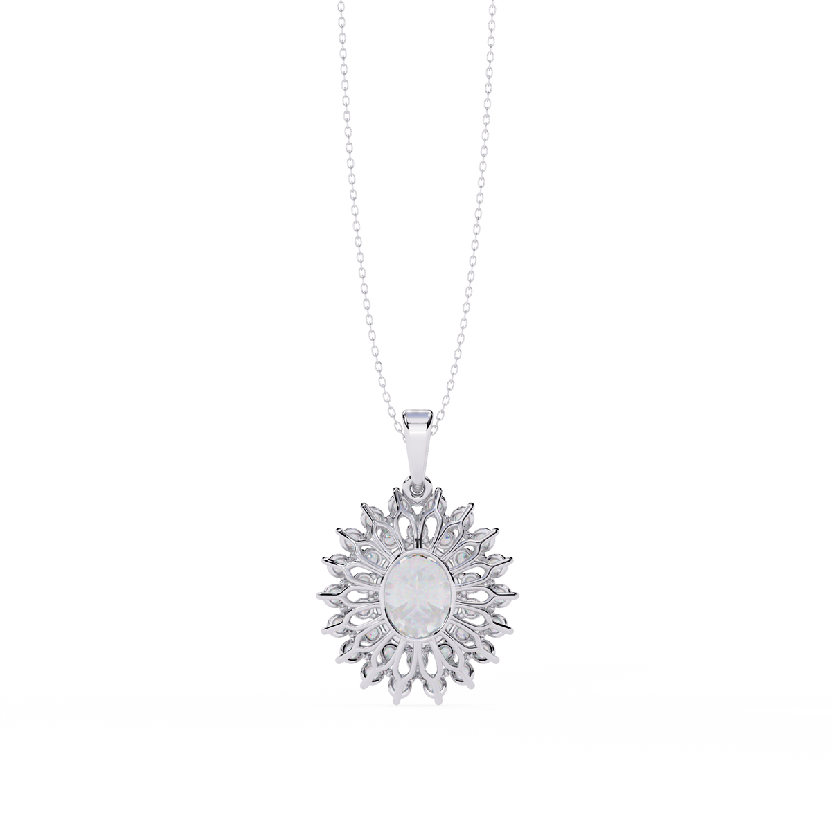 Round Sunburst Inspired Moissanite Diamond Necklace - View 10