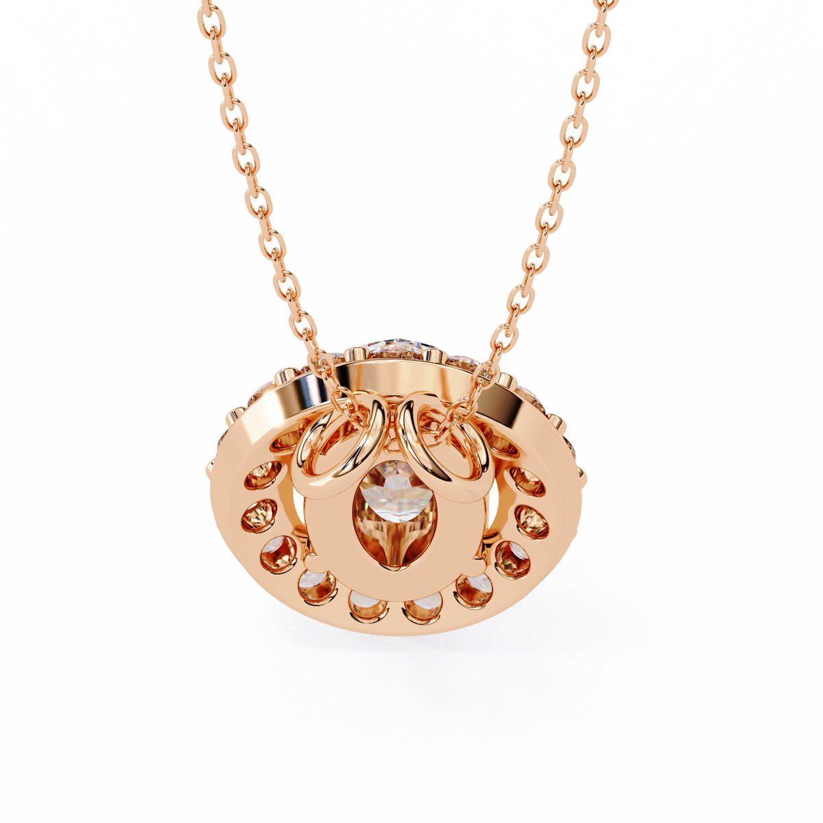 Oval Cut Lab Grown Diamond Halo Pendant with Round Accent Stones - View 9