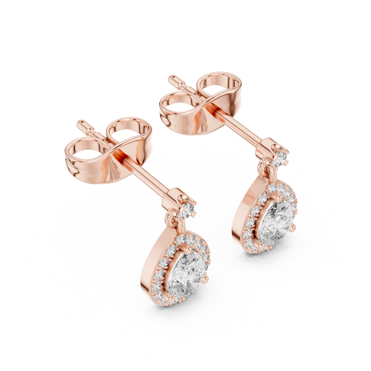 Pear Shape Lab Grown Diamond Miniature Halo Drop Earrings With Push Back - View 5