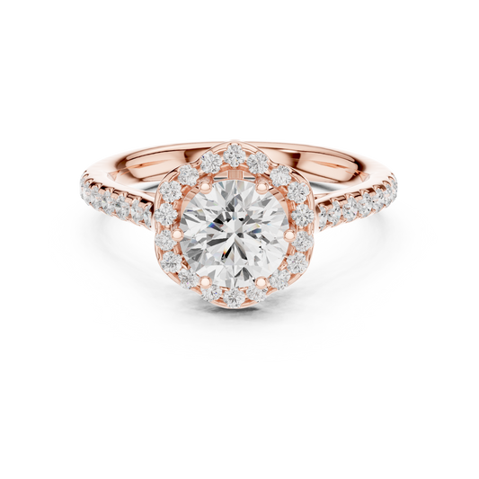 Round Floral Halo Moissanite Diamond Cluster Diamond Ring - View 2