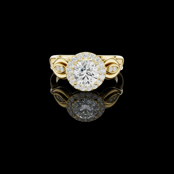 Round Cut Halo Lab Diamond Ring with Sculpted Petal Accents