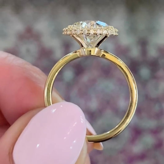 Pear Cut Halo Moissanite Diamond Solitaire Ring - View 2