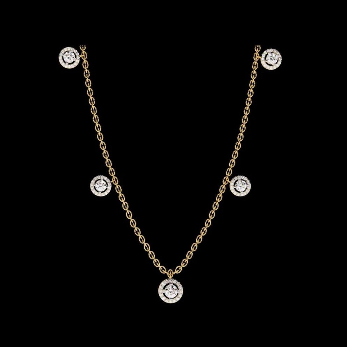 Round Cut Moissanite Diamond Halo Station Necklace