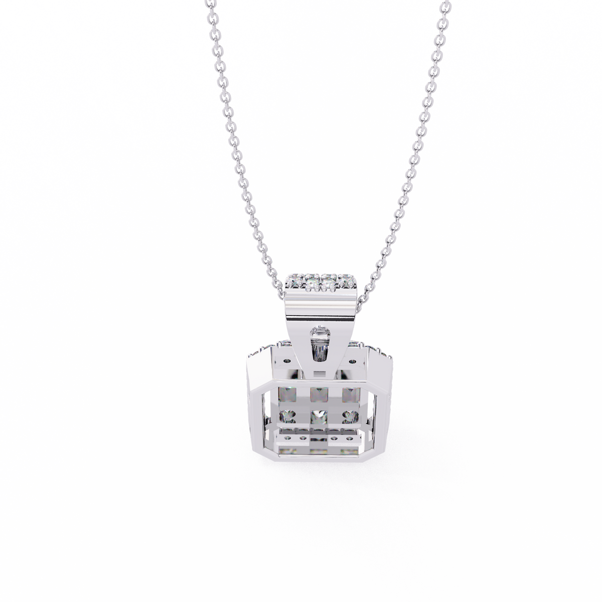 Multi Cut Moissanite Diamond Cluster Rectangle Halo Pendant Pave Bail - View 3
