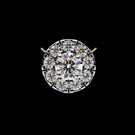 Round Moissanite Diamond Halo Pendant with Round Cluster Accent Stones
