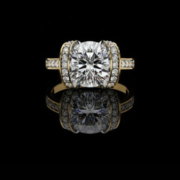 Round Cut Lab Diamond Ring with Pave Gallery and Accent Band