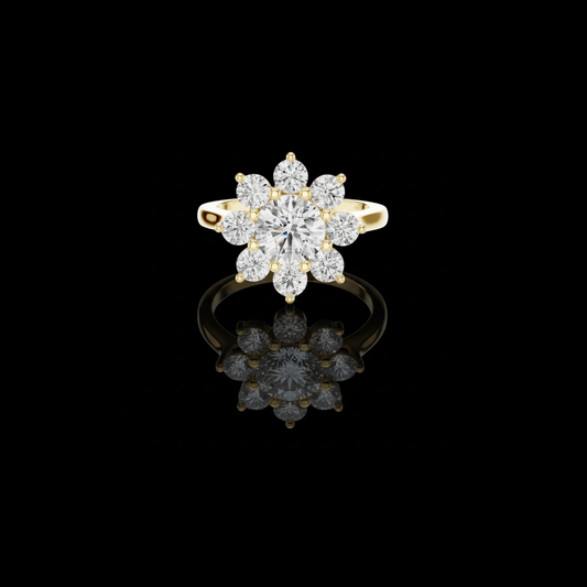 Round Lab Diamond Floral Cluster Delicate Ring with Halo Setting