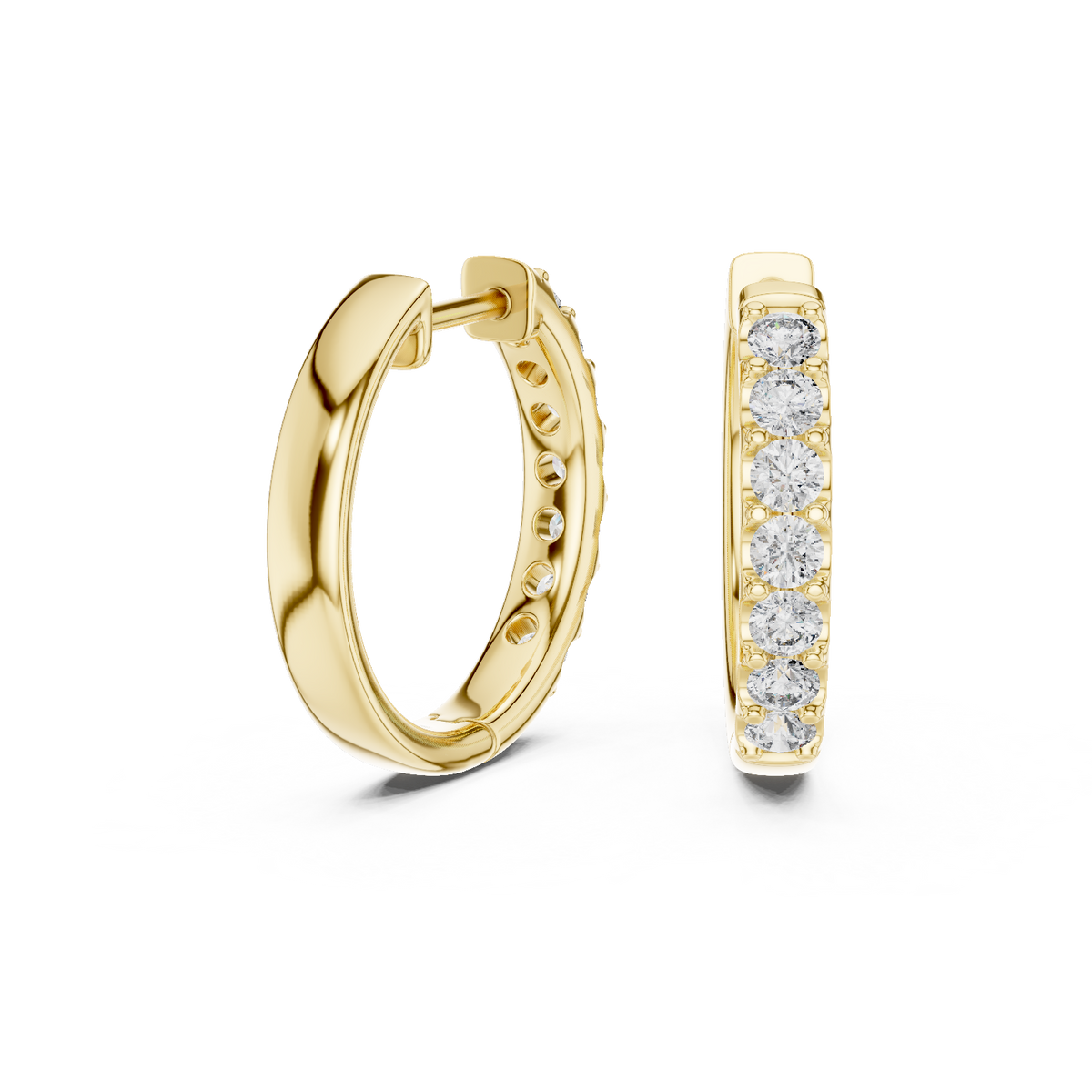 Single Row Shared Prong Round Lab Grown Diamond Huggie Hoop Earrings - View 4