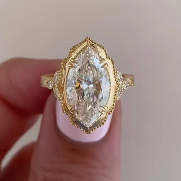 Vintage Marquise Cut Moissanite Diamond With Side Stone Engagement Ring