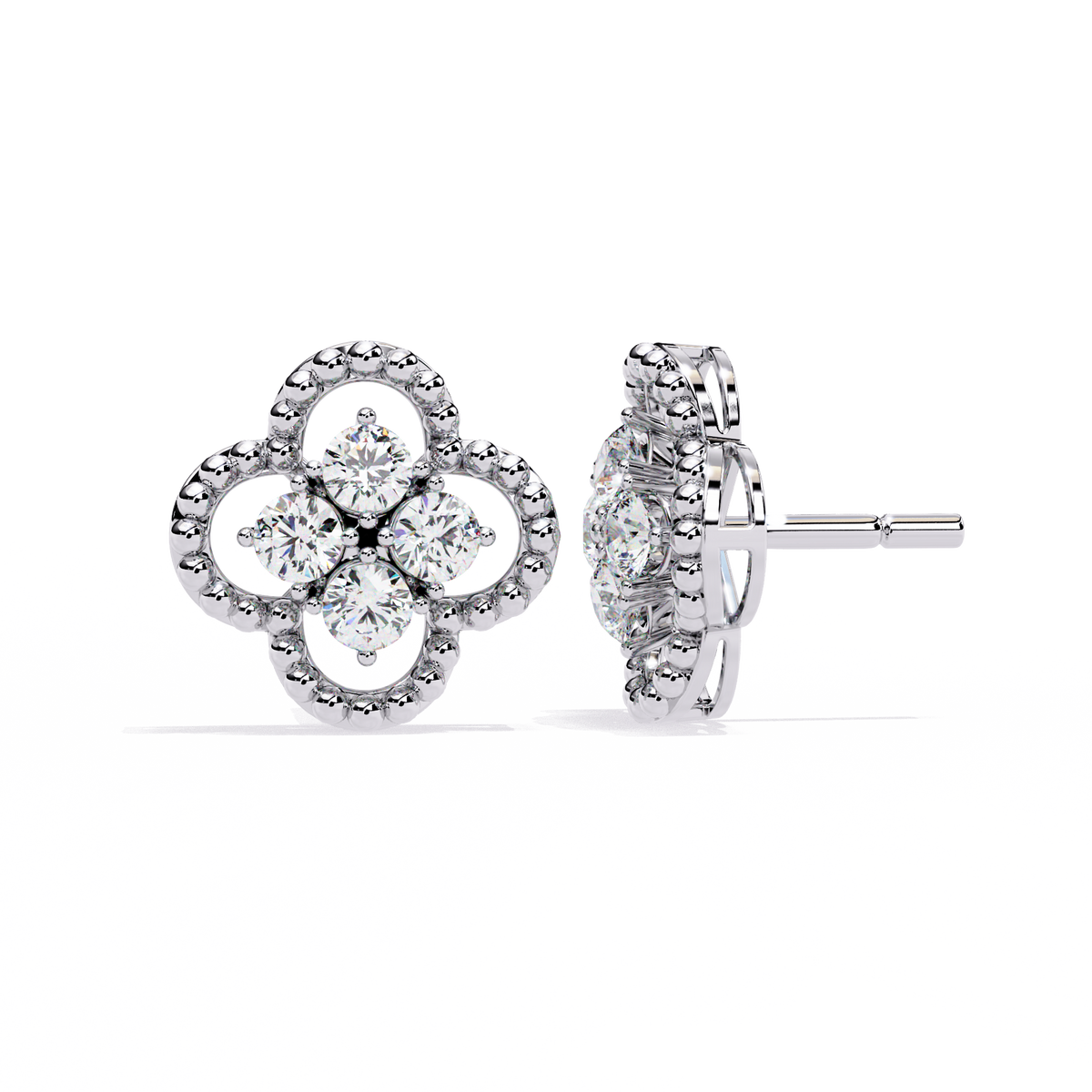 Luxury Floral Motif Stud Earrings with Sparkling Lab Diamond Inspired Cluster Centerpiece - View 6
