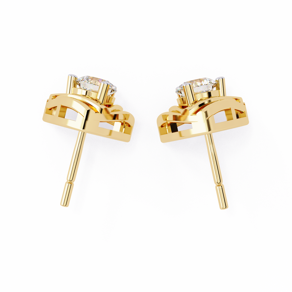 Artistic Triangle Moissanite Diamond Studs with Intricate Cutout Swirl Detailing - View 5