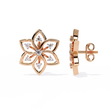 Lotus Moissanite Diamond Round Center Floral Stud Earrings with Round Side Stones - View 5